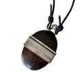 New Chinese Style Leather And Wood Oval Pendant Sweater Necklace Ethnic Retro Long Chain view 5