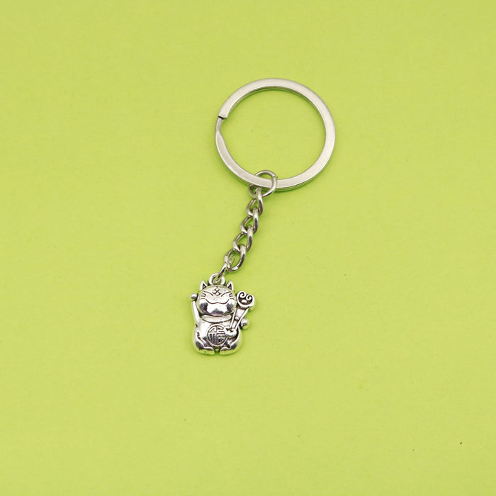Metal Lucky Cat Keychain Fortune Key Ring Gift