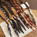 Vintage Ethnic Fabric Wood Bead Resin Geometric Round Sweater Necklace view 3