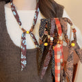 Vintage Ethnic Fabric Wood Bead Resin Geometric Round Sweater Necklace view 4