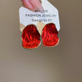 Irregular Red Enamel Alloy Drop Earrings With Silver Pins For Minimalist Office Style view 4
