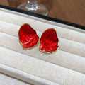 Irregular Red Enamel Alloy Drop Earrings With Silver Pins For Minimalist Office Style view 2