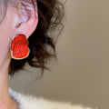 Irregular Red Enamel Alloy Drop Earrings With Silver Pins For Minimalist Office Style view 3