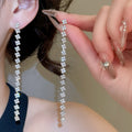 Copper Silver Needle Rhinestone Square Tassel Drop Earrings Light Luxury Minimalist Jewelry view 1