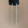 Copper Silver Needle Rhinestone Square Tassel Drop Earrings Light Luxury Minimalist Jewelry view 4