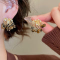 Maillard Style Zircon Firework Tiger Eye Tassel Stud Earrings Necklace Jewelry Set For Women view 3