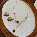 Maillard Style Zircon Firework Tiger Eye Tassel Stud Earrings Necklace Jewelry Set For Women view 4