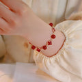 Red Agate Look Artificial Crystal Beaded Flower Adjustable Chinese Style Bangle view 3