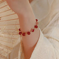Red Agate Look Artificial Crystal Beaded Flower Adjustable Chinese Style Bangle view 4