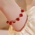 Red Agate Look Artificial Crystal Beaded Flower Adjustable Chinese Style Bangle view 1