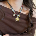 Casual Fabric Geometric Sun Pendant Sweater Necklace, Unique Minimalist Trendy Choker view 3