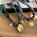 Casual Fabric Geometric Sun Pendant Sweater Necklace, Unique Minimalist Trendy Choker view 2