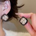 18K Gold Plated Silver Needle Zircon Diamond Stud Earrings Vintage Maillard Style view 1