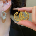 18K Gold Plated Copper Hollow Round Woven Ear Cuff Earrings Light Luxury Geometric Metal Style view 1