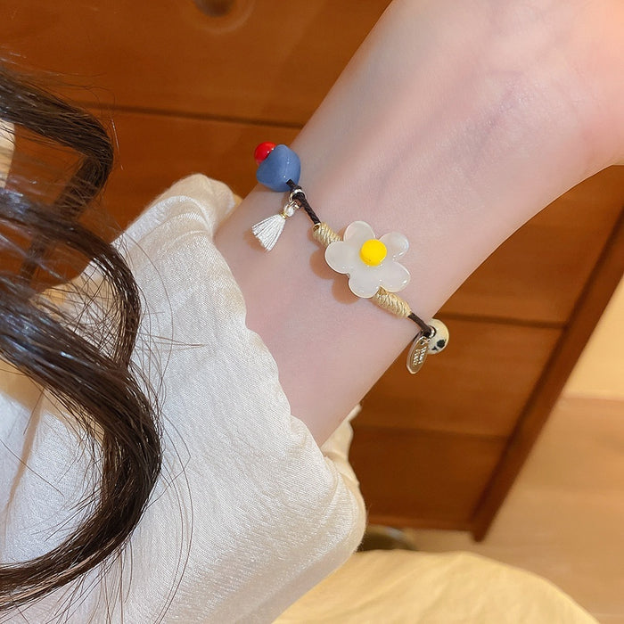 Vacation Style Mixed Material Resin Stone Beaded Flower Heart Bracelet Sweet Fashion Jewelry