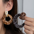 Vintage Luxury Plush Leopard Print C-Shaped Alloy Hoop Earrings For Women Winter Statement Earrings view 2