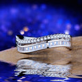 Silver-Tone Curved Ring with Baguette and Pavé Rows view 3