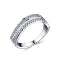 Silver-Tone Curved Ring with Baguette and Pavé Rows view 1