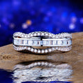 Three Row Wavy Clear Crystal Pavé Band Ring in Silver Tone view 3
