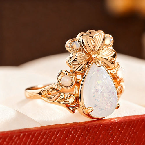 Lucky Clover Three Leaf Faux Opal Ring For Women, Elegant Fairy Style Hot Selling Finger Jewelry