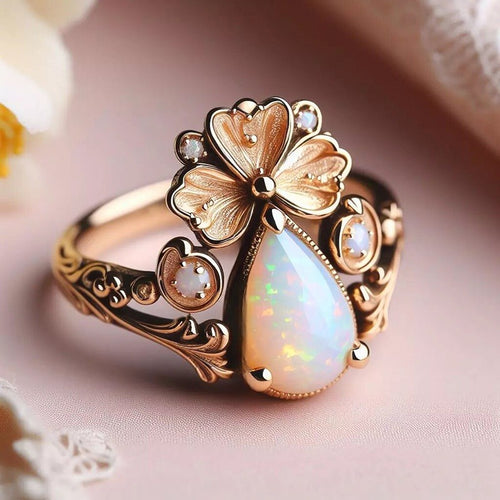 Lucky Clover Three Leaf Faux Opal Ring For Women, Elegant Fairy Style Hot Selling Finger Jewelry