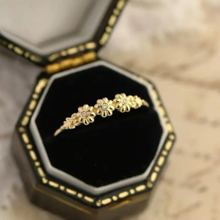 Daisy Sunflower Forest Style Ring For Women Simple Fresh Pastoral Floral Finger Jewelry