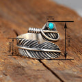 Vintage Adjustable Open Ring For Women Faux Turquoise Feather Texture Antique Finish Jewelry view 4