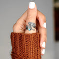Vintage Adjustable Open Ring For Women Faux Turquoise Feather Texture Antique Finish Jewelry view 3