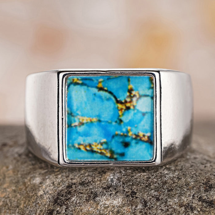 Faux Turquoise Marble Square Ring For Women Vintage Fashion Thumb Ring Unisex Style Jewelry