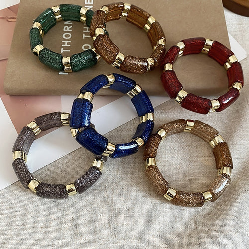 Light Luxury Acrylic Geometric Spliced Round Bangle For Vintage OL Fashion Jewelry
