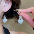 Copper Zircon Crown Heart Pendant Earrings For Women Light Luxury Minimalist European Style view 1