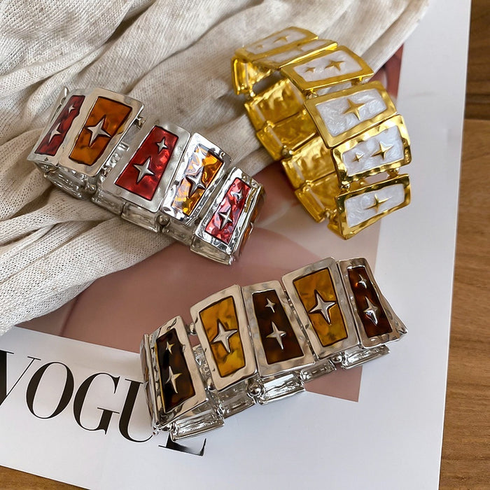 Light Luxury Vintage Alloy Enamel Star Trapezoid Elastic Rope Bangle Geometric Bracelet