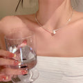 Korean Light Luxury Zircon Pearl Sweater Necklace With Round Geometric Sparkle Design view 3