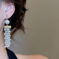 French Vintage Faux Pearl Rhinestone Tassel Necklace And Ear Clip Jewelry Set view 3