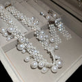 French Vintage Faux Pearl Rhinestone Tassel Necklace And Ear Clip Jewelry Set view 2