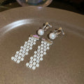 French Vintage Faux Pearl Rhinestone Tassel Necklace And Ear Clip Jewelry Set view 4