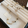 18K Gold Plated Faux Pearl Tiger Eye Stone Necklace Maillard Vintage Geometric Round Sweater Chain view 4