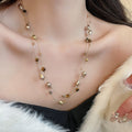 18K Gold Plated Faux Pearl Tiger Eye Stone Necklace Maillard Vintage Geometric Round Sweater Chain view 1