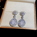 Copper Zircon Flower Hollow Teardrop Drop Earrings Elegant Delicate High End Women's Jewelry view 1