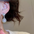 Copper Zircon Flower Hollow Teardrop Drop Earrings Elegant Delicate High End Women's Jewelry view 4