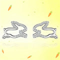 Cute Jade Rabbit Micro Pave Zircon Stud Earrings Hollow Metal Mid Autumn Bunny Jewelry view 2