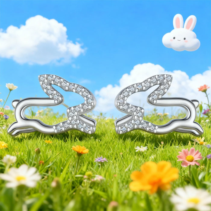Cute Jade Rabbit Micro Pave Zircon Stud Earrings Hollow Metal Mid Autumn Bunny Jewelry