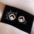 Japanese Korean Elegant Oil Painted Stud Earrings With Faux Pearl Diamond Quadrilateral Design view 4