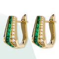 Exotic European American Ear Cuff Earrings With Faux Emerald Micro Pave Luxury Jewelry view 2