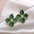 Retro Hong Kong Style Alloy Enamel Flower Stud Earrings With Silver Posts For Women view 3