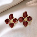 Retro Hong Kong Style Alloy Enamel Flower Stud Earrings With Silver Posts For Women view 1
