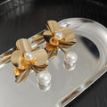 Vintage Luxury Gold Alloy Flower Drop Earrings With Pearl Dangle, French Romantic Elegant Statement Earrings view 4