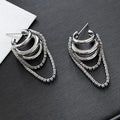 Copper Zircon Geometric Round Multi Layer Chain Tassel Drop Earrings Minimalist Luxury Style view 3