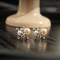 Elegant French Floral Pearl Stud Earrings With Rhinestone Inlaid Alloy Flower Cluster Luxury Earrings view 3