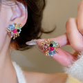 Light Luxury Glazed Glass Flower Stud Earrings Monet Garden Oil Painting Style Silver Needle Jewelry view 4